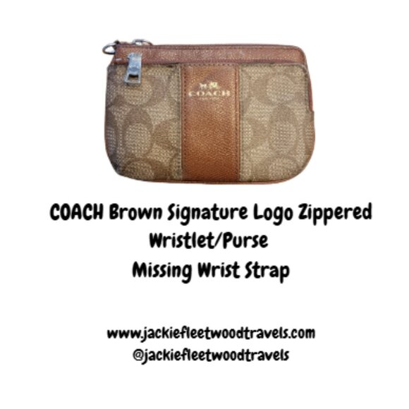 COACH 2 Compartment Brown Signature Logo Zippered Wristlet/Purse - Picture 1 of 14